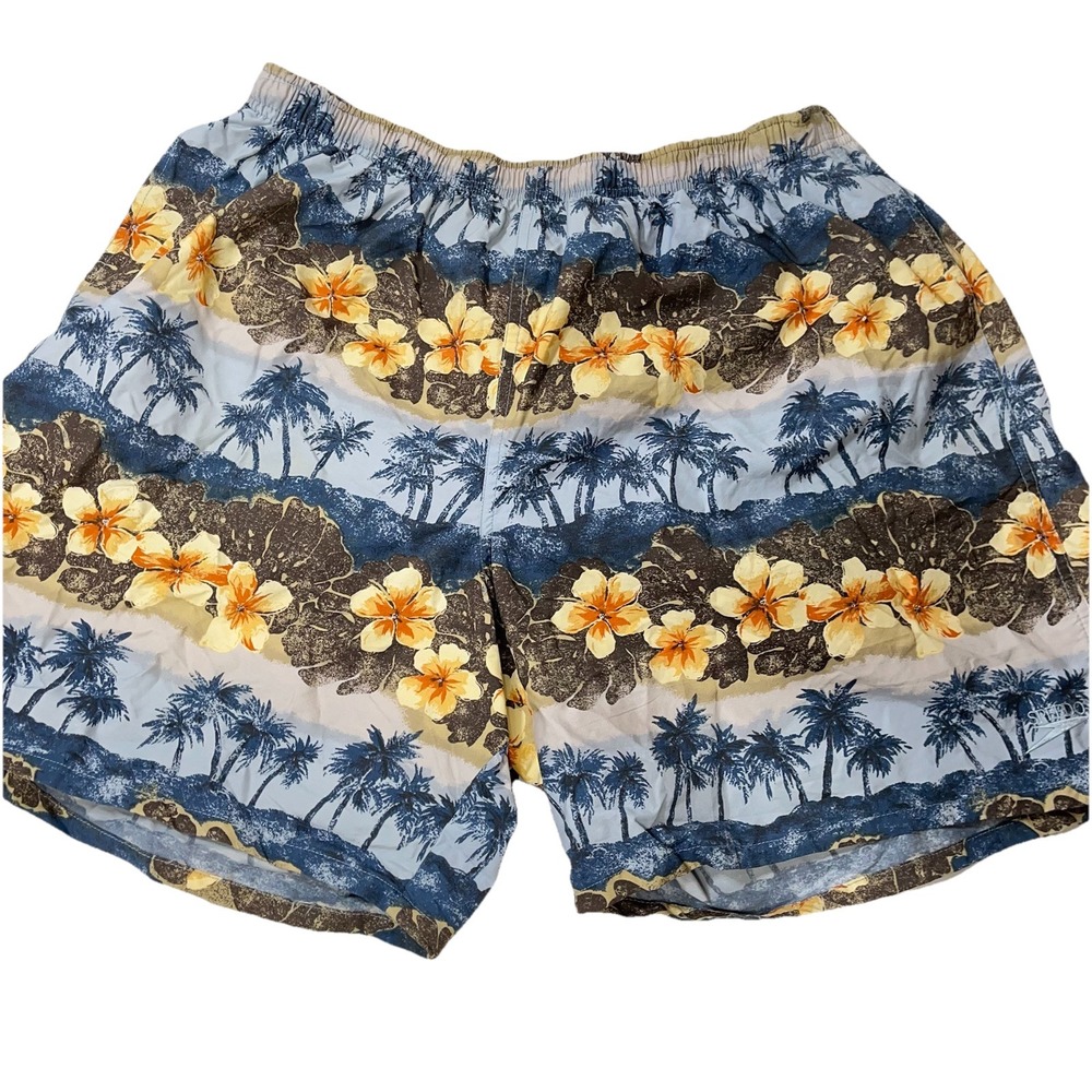 Speedo Mesh Lined Drawstring Swim Trunks Vintage 90s Beach Themed Pattern‎ XL